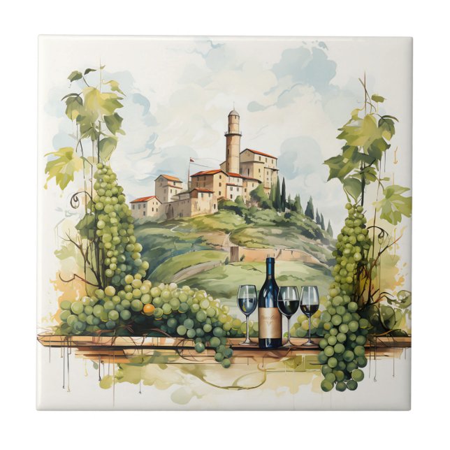 Azulejo Tile de impresión Vineyard Watercolor (Frente)