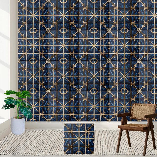Azulejo Tile de patrón de clave griega azul clásico y dora (Subido por el creador)