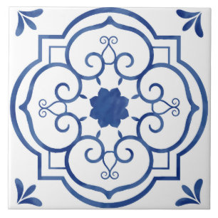 Azulejo Tile De Patrón Floral Azul Decorativo