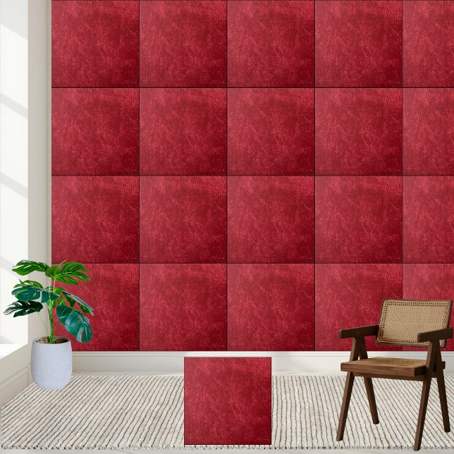 Azulejo Tile De Terciopelo De Terciopelo Rojo De Lujo (Luxurious Deep Red Velvet Texture Ceramic Tile)