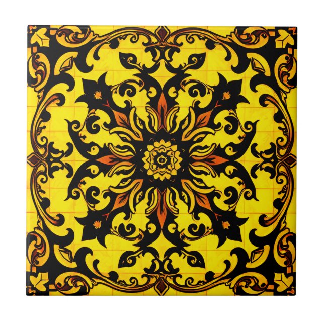 Azulejo Tile Decorativo Amarillo Fancy (Frente)