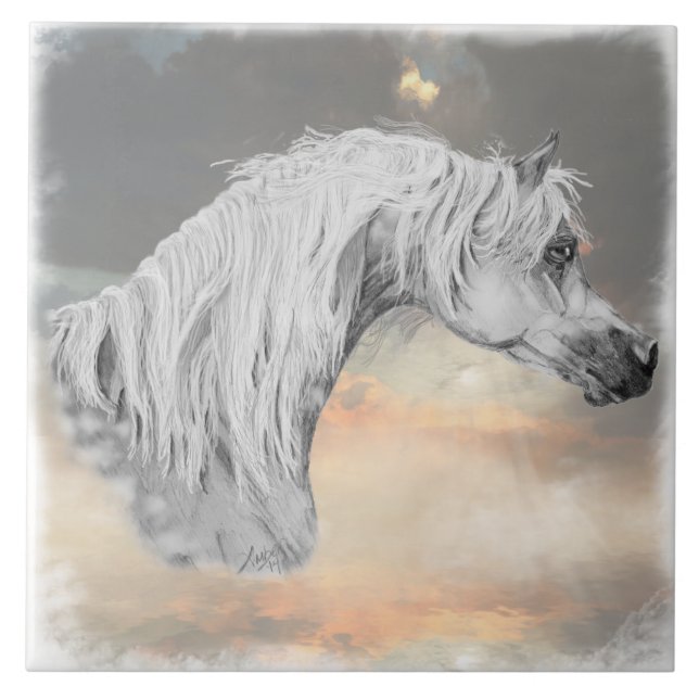 Azulejo Tile decorativo árabe de caballos (Frente)