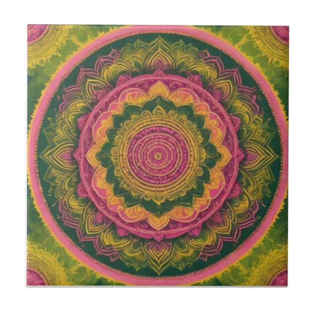 Azulejo Tile decorativo artesanal de arte Mandala (Frente)