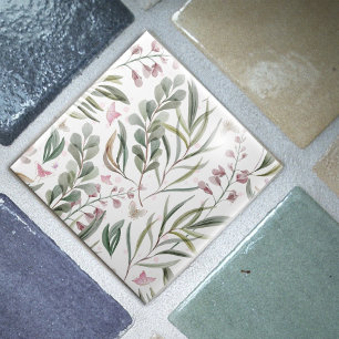 Azulejo Tile decorativo botánico y mariposa