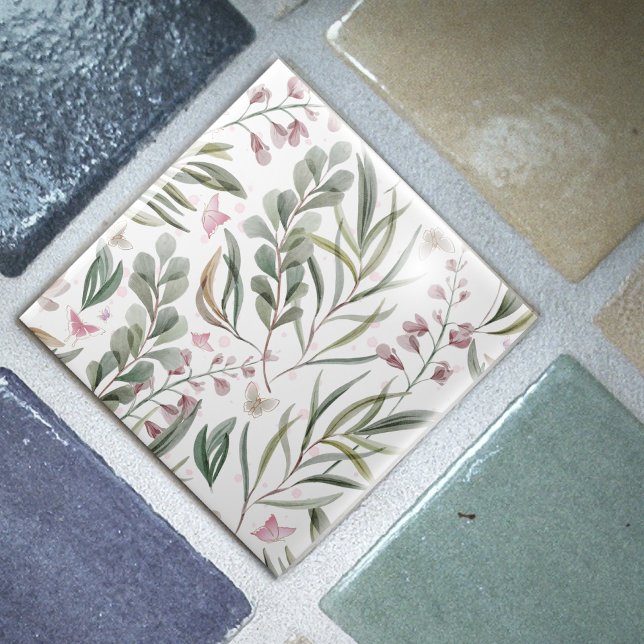 Azulejo Tile decorativo botánico y mariposa (Subido por el creador)