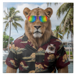 Azulejo Tile decorativo de leopardo y gato siamés