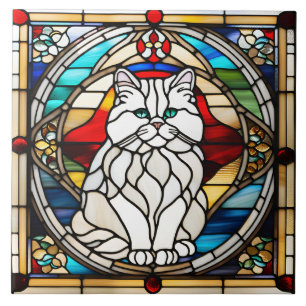 Azulejo Tile decorativo de vidrio manchado de gato persa b