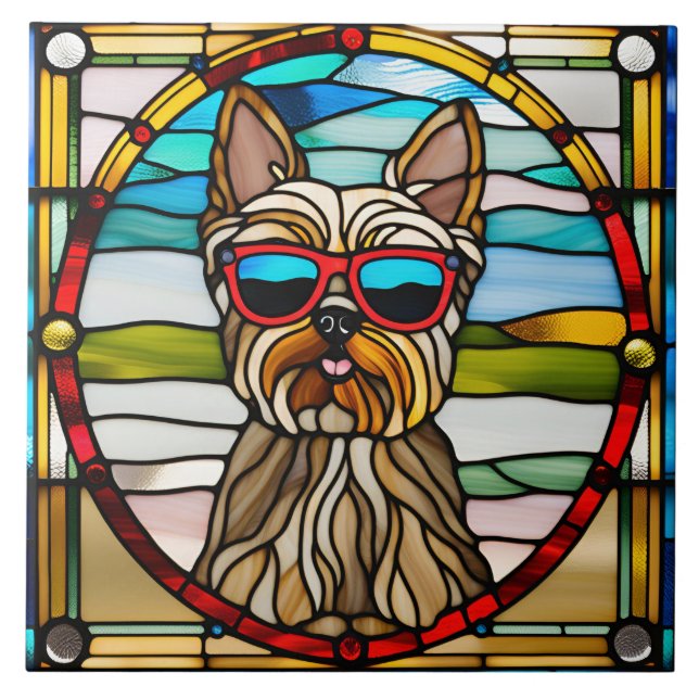 Azulejo Tile decorativo de vidrio templado Yorkie (Frente)