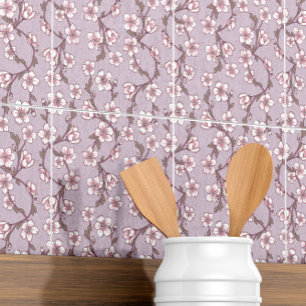 Azulejo Tile Decorativo De Vino Floral Púrpura - Elegante