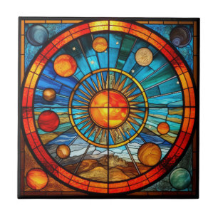 Azulejo Tile del sistema solar de vidrio contenido