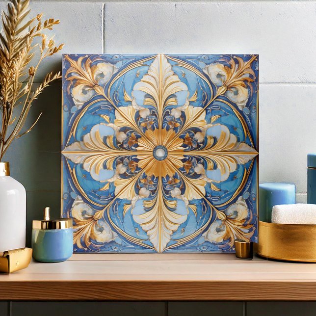 Azulejo Tile floral barroco pat#18 Sky Blue Gold ID1078 (Subido por el creador)