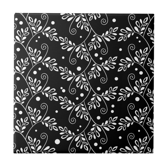 Azulejo Tile floral blanco negro retro (Frente)