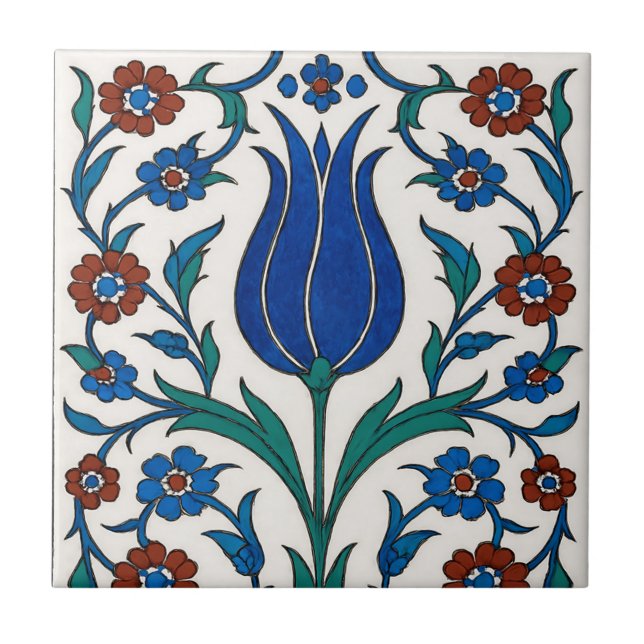 Azulejo Tile floral otomano - Diseño tradicional de tulipa (Frente)