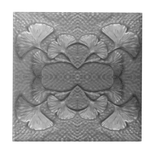 Azulejo Tile Gingko de Cerámica Plata (Frente)