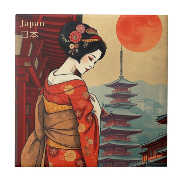 Azulejo Tile Japan geisha maiko decoración japonesa (Frente)