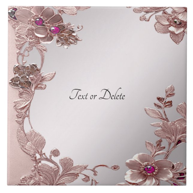 Azulejo Tile Pink Ornate Floral Cerámico (Frente)