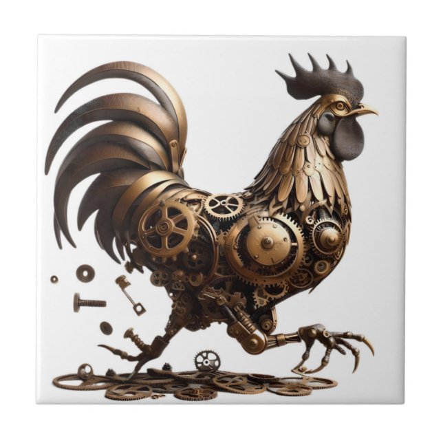 Azulejo Tile Steampunk Rooster (Frente)