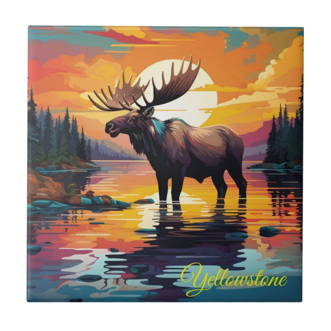 Azulejo Tile Trivet-Yellowstone Moose (Frente)