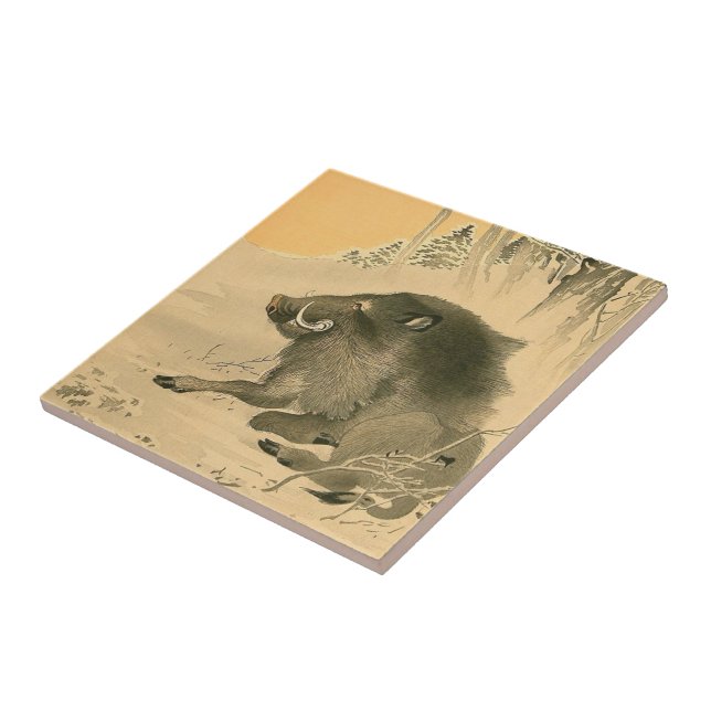 Azulejo Tile Zodiac de Año Cerdo de Pintado de Boar Japoné (Lado)