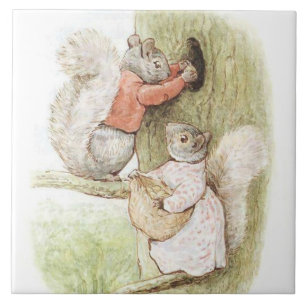Azulejo Timmy Tiptoes y Goody Squirrel por Beatrix Potter