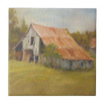Azulejo Tin Roof Barn<br><div class="desc">Tin Roof de Marilyn Wendling. Granero con techo de lata rojo-naranja en el campo.</div>