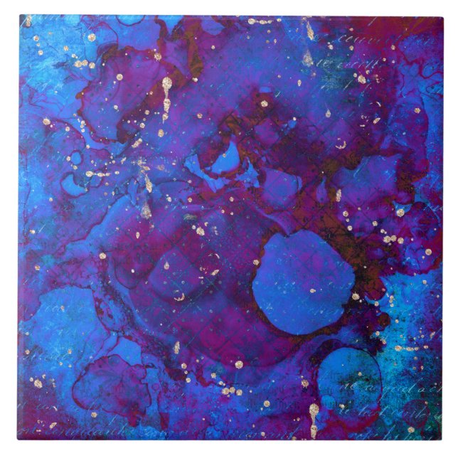 Azulejo Tinta azul morada de alcohol con finas salpicadura (Frente)