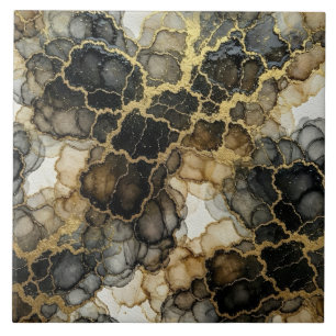 Azulejo Tinta de alcohol de mármol negro, blanco y dorado