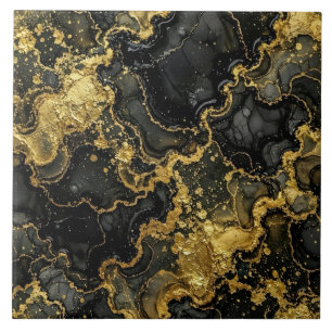 Azulejo Tinta de alcohol de mármol negro y dorado de lujo