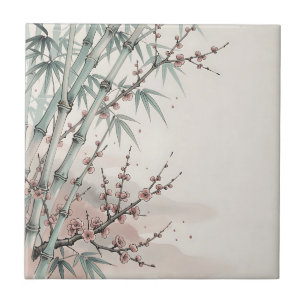 Azulejo Tinta de flor de ciruelo de bambú japonés