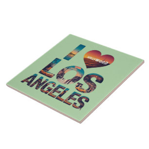 Azulejo Tipografía de Los Ángeles Skyline Sunset y Hollywo