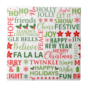 Azulejo Tipografía de Navidad Rojo y Verde Patrón Sin Fin