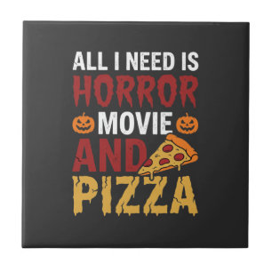 Azulejo Tipografía de película de terror y pizza de Hallow