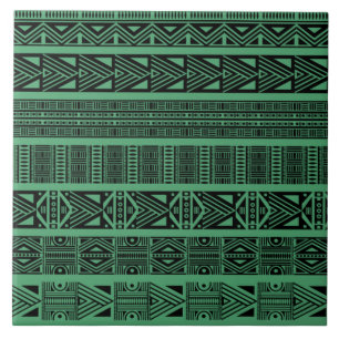 Azulejo Tiras de patrón negro y verde boho moderno