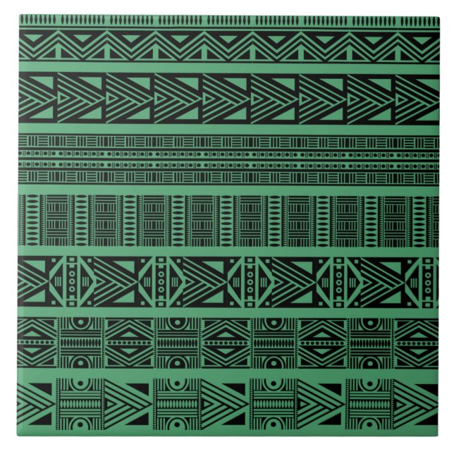 Azulejo Tiras de patrón negro y verde de Boho moderno (Frente)