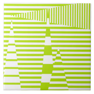 Azulejo Tiras en franjas - Verde animado y blanco
