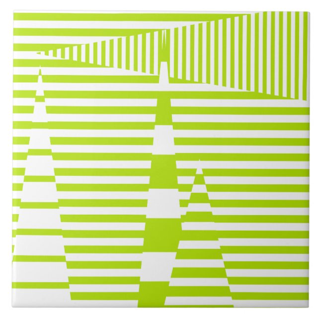 Azulejo Tiras en franjas - Verde animado y blanco (Frente)