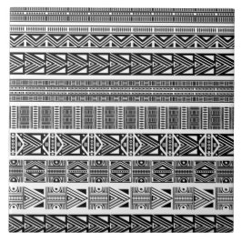 Azulejo Tiras modernas de patrón Boho en blanco y negro
