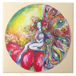 Azulejo TITANIA SENTADA EN UNA FLOR ROJA Fantasía Marfil