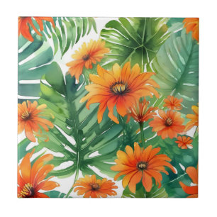 Azulejo Tithonia Vibrant Watercolor Tropical