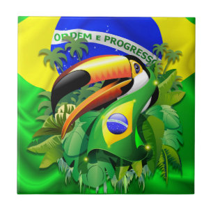 Azulejo Toco Toucan con bandera de Brasil