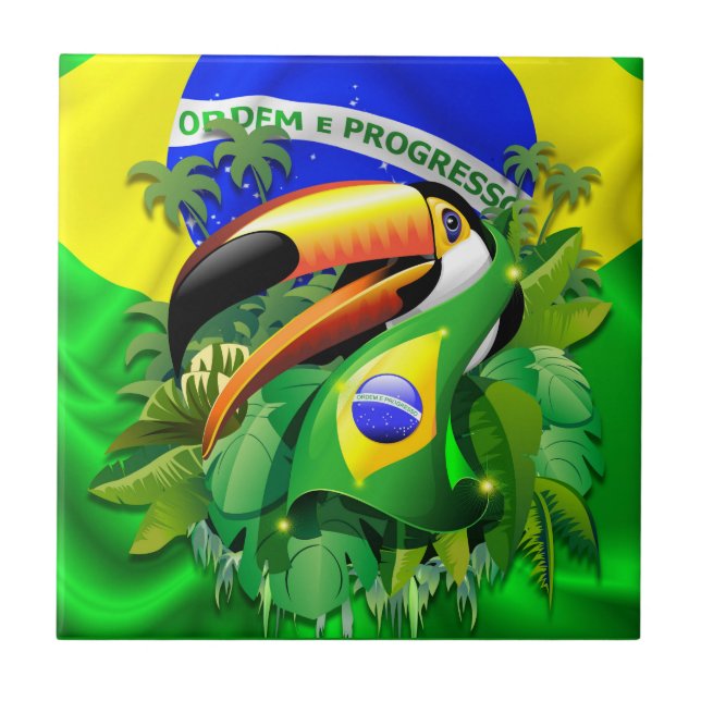 Azulejo Toco Toucan con bandera de Brasil (Frente)