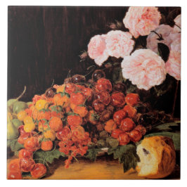 Azulejo Todavía la vida con Rosas, fresas y pan