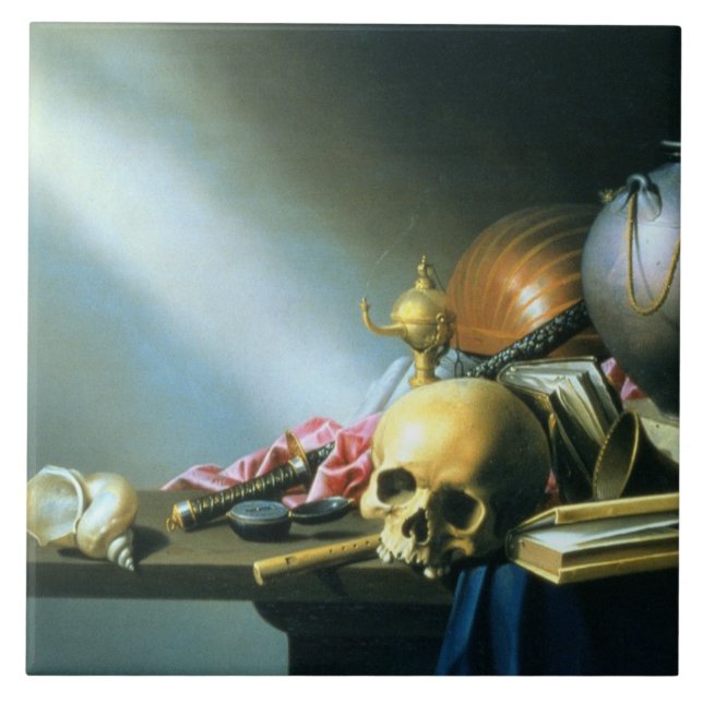 Azulejo Todavía vida: Una alegoría de las vanidades de L (Frente)