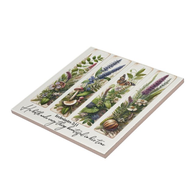 Azulejo Todo hermoso en su tiempo botánico (Lado)