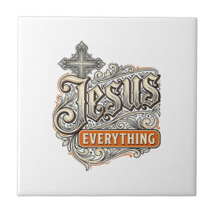 Azulejo Todo Jesús Tipografía Cristiana Vintage Diseño