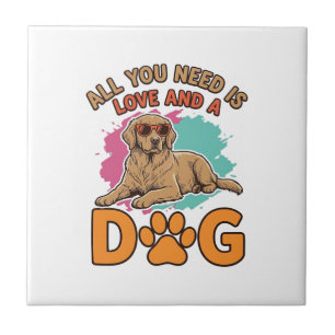 Azulejo Todo lo que necesitas es amor y un perro vintage a