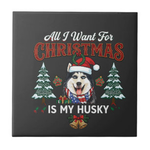 Azulejo Todo lo que Quiere Navidad Es Husky Perro Gorra de