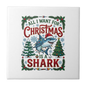 Azulejo Todos Quieren Tiburones De Navidad Árboles De Pino