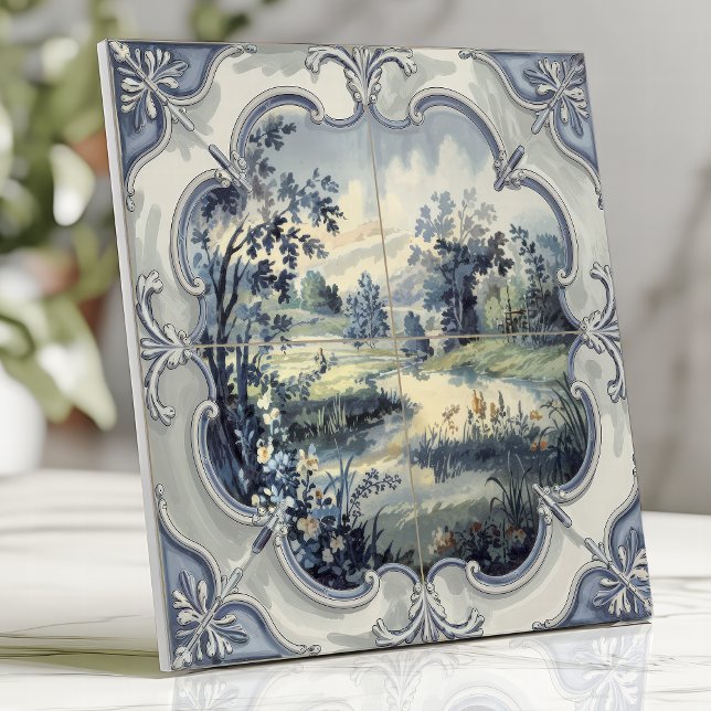 Azulejo Toile azul y blanco pastoral del país francés (Subido por el creador)