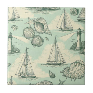 Azulejo Toile costero con faros, veleros